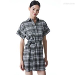 Alice and Olivia Lucette Plaid Shirt Dress m medium black